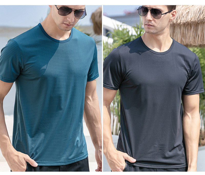 Ice Silk Short Sleeve T-shirt Men's Summer T-shirt Men DealSniper.net 2round neck blue to black gre 2XL
