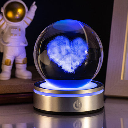 Creative 3D Inner Carving Luminous Crystal Ball Home Decor dealsniper-net Heart Cloud 8cm