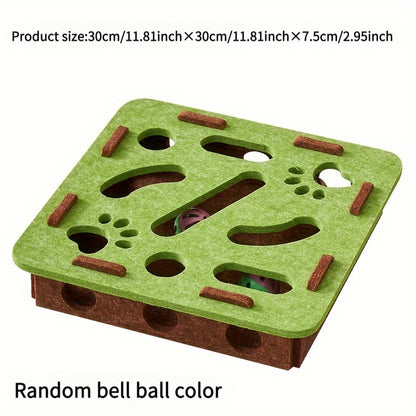 Interactive Cat Puzzle Toy With Maze Tunnel Bell Ball Pets dealsniper-net Square Olive green