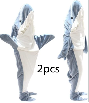 Home Soft Flannel Shark Blanket Hoodie Home dealsniper-net Average Size2pcs Blue