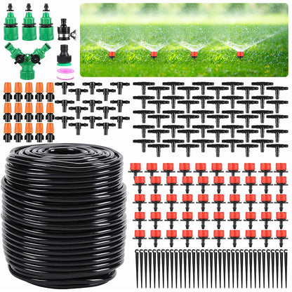 Garden Drip Irrigation Kit,164FT Greenhouse Micro Automatic Drip Irrigation System Kit With Blank Distribution Tubing Hose Adjustable Patio Misting Nozzle Emitters Sprinkler Barb Garden dealsniper-net 164ft