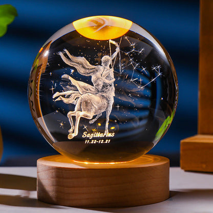 3D Constellation Crystal Ball Night Light Laser Engraved Home Decor DealSniper.net Sagittarius 6mm Crystal Ball Warm Light USB Base