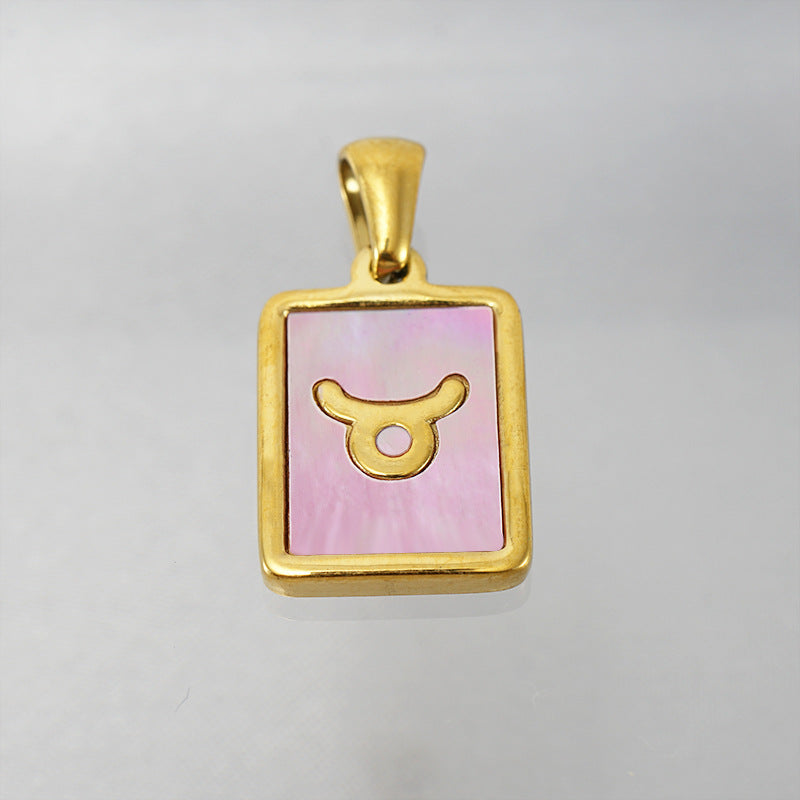 Stainless Steel Square Shell Zodiac Necklace Jewelry dealsniper-net Taurus Pink