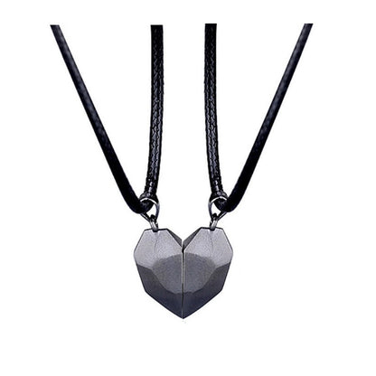 Minimalist Lovers Matching Friendship Heart Pendant Couple Magnetic Distance Faceted Heart Pendant Necklace Couple Jewelry Jewelry dealsniper-net Black