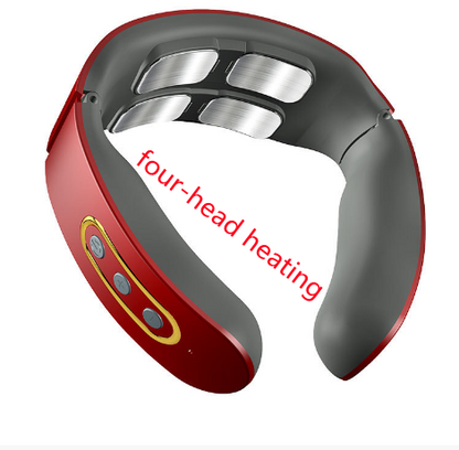 Four-Head Electric Pulse Neck Massager Far Infrared Heat Pain Relief Tool Health dealsniper-net Red B USB