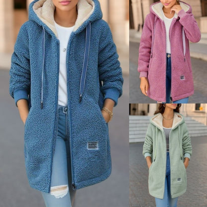 Winter Fleece Hooded Jacket Fashion Casual Zip-up Pockets Women null