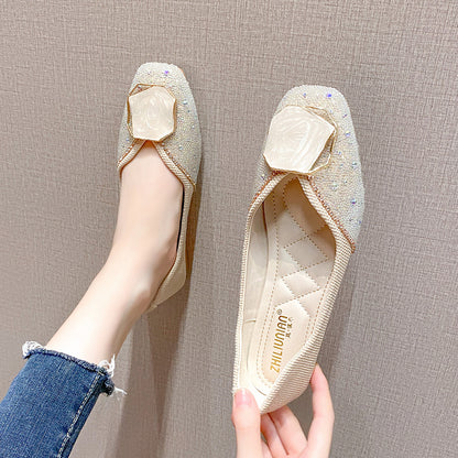 Soft Bottom Square Toe Flat Single Shoes Women Fashion Women dealsniper-net Apricot 33