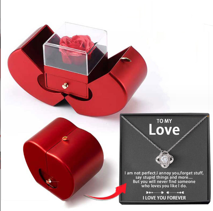 Fashion Jewelry Box Red Apple Christmas Gift Necklace Eternal Rose For Girl Mother's Day Valentine's Day Gifts With Artificial Flower Rose Flower Jewelry Box Jewelry dealsniper-net LOVER necklace silver card box English