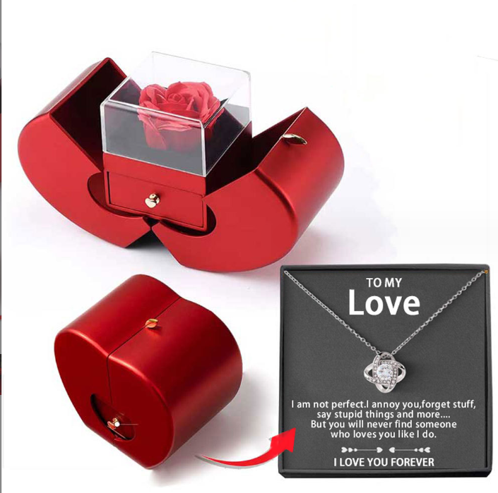 Fashion Jewelry Box Red Apple Christmas Gift Necklace Eternal Rose For Girl Mother's Day Valentine's Day Gifts With Artificial Flower Rose Flower Jewelry Box Jewelry DealSniper.net LOVER necklace silver card box English