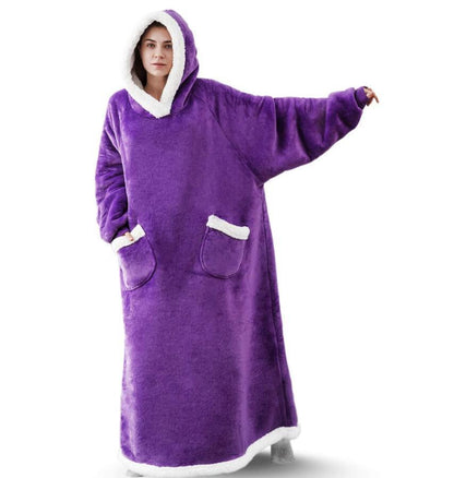 Super Long Flannel Blanket With Sleeves Winter Hoodies Sweatshirt Women dealsniper-net Purple Extra length 150cm