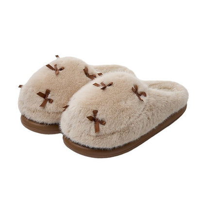 Women's Cute Plush Home Slippers Butterfly Knot Cotton Slippers Women dealsniper-net