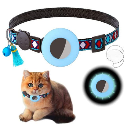 Pet Collar Geometric Pattern Cat With Bell Pets dealsniper-net Luminous blue