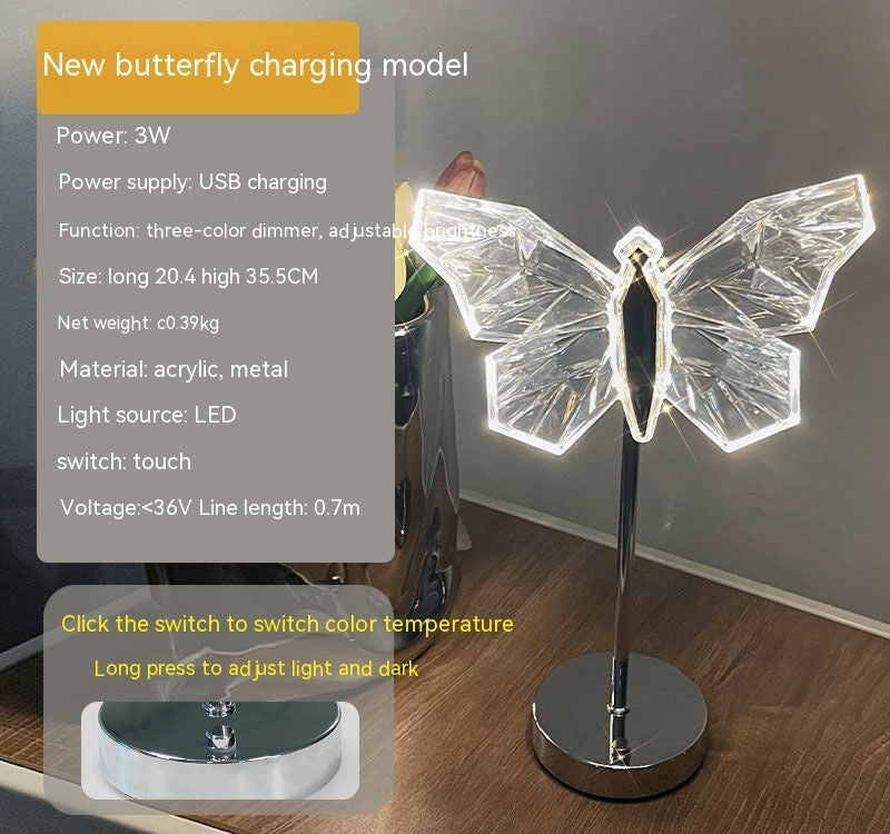 Crystal Butterfly Table Lamp Creative Bedroom Holiday Home Decor Gym From House