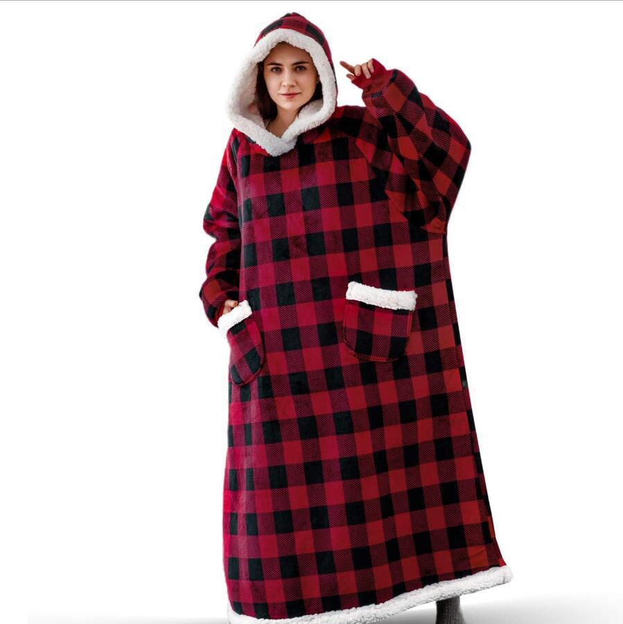 Super Long Flannel Blanket With Sleeves Winter Hoodies Sweatshirt Women dealsniper-net