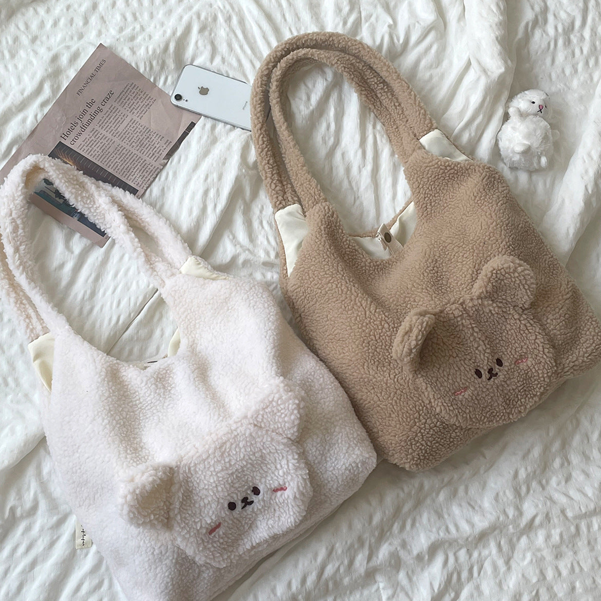 Personalized Bag For Women 3D Cartoon Bear Lamb Wool