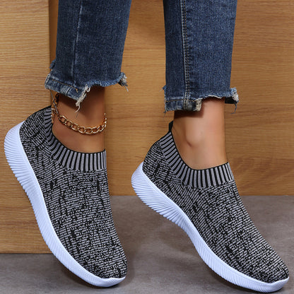 Stripe Knit Sock Shoes Flats Sneakers Running Walking Loafers Women dealsniper-net