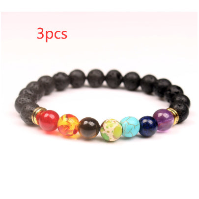 Handmade Black Lava Seven Chakra Healing Balance Beaded Bracelet Jewelry dealsniper-net 2 3pcs