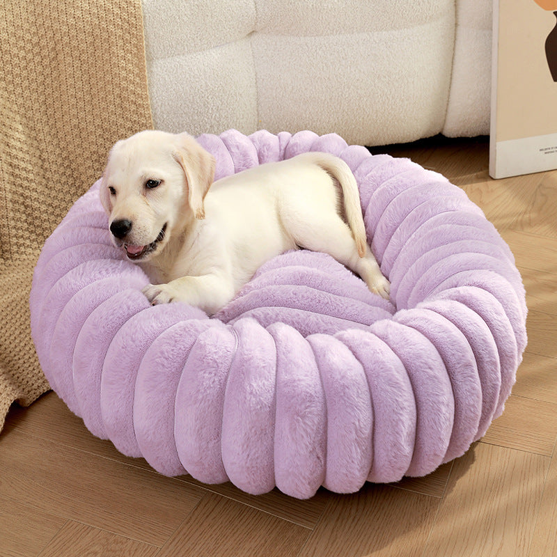 Pet Kennels Long Plush Round Cat Nest Winter Warm Dog Beds Pets Gym From House Purple Outer Diameter 40cm