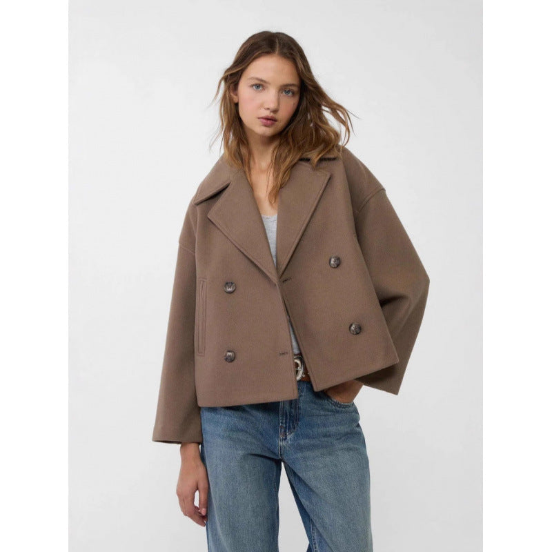Ins Double-breasted Lapel Blazer Jacket Fashion Loose Woolen Women null