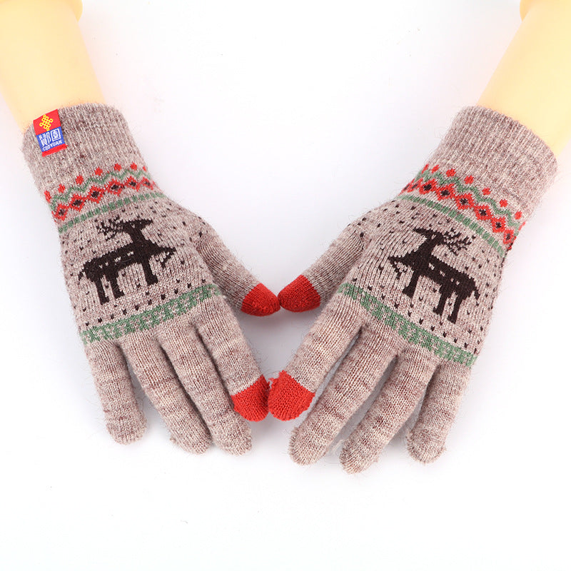 Women's Cute Animal Deer And Snowflake Knitted Gloves Full Finger