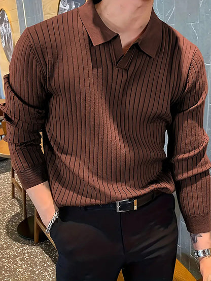 Lapel Texture Stretch Slim Knit Polo Shirt Men Polo Shirt Fashion Men DealSniper.net Brown L