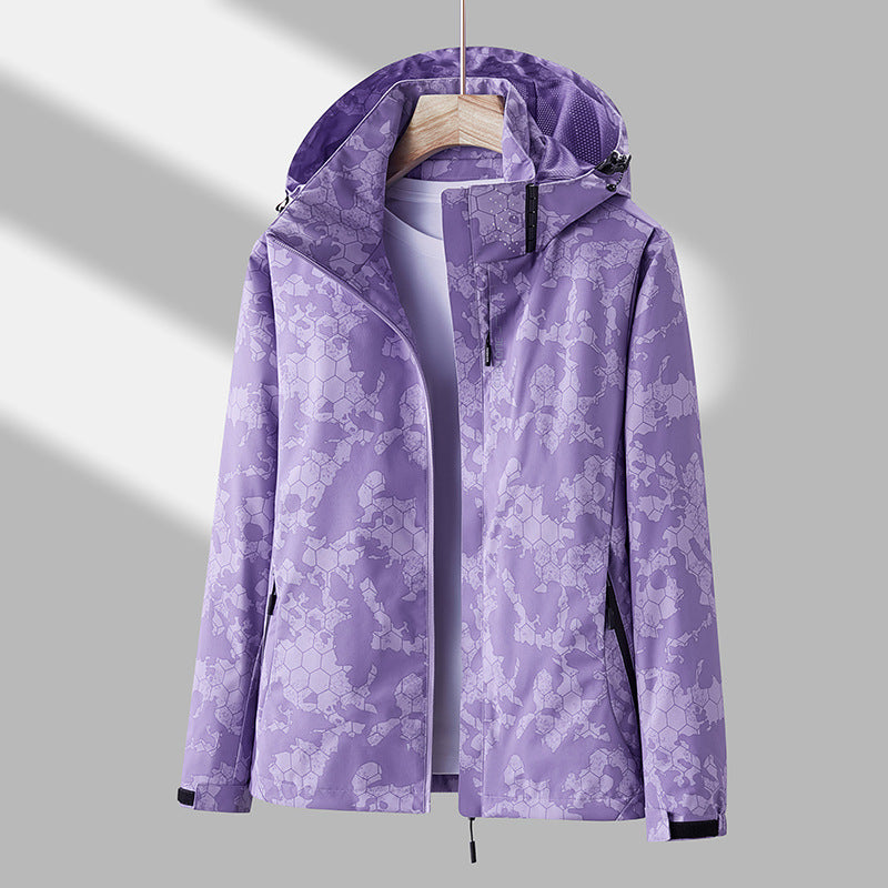 Printed Hooded Windbreaker Unisex Fashion Solid Color Zip-up Jacket Men DealSniper.net Female Purple 4XL