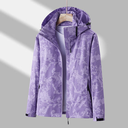 Printed Hooded Windbreaker Unisex Fashion Solid Color Zip-up Jacket Men DealSniper.net Female Purple 4XL