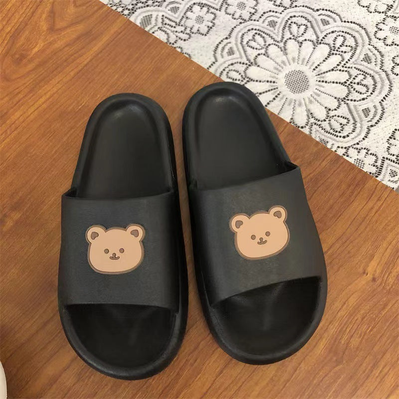 Cute Bear Slippers Summer Beach Shoes Bathroom Slippers Women Gym From House Bear Black 36to37