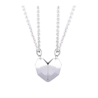 Minimalist Lovers Matching Friendship Heart Pendant Couple Magnetic Distance Faceted Heart Pendant Necklace Couple Jewelry Jewelry dealsniper-net White