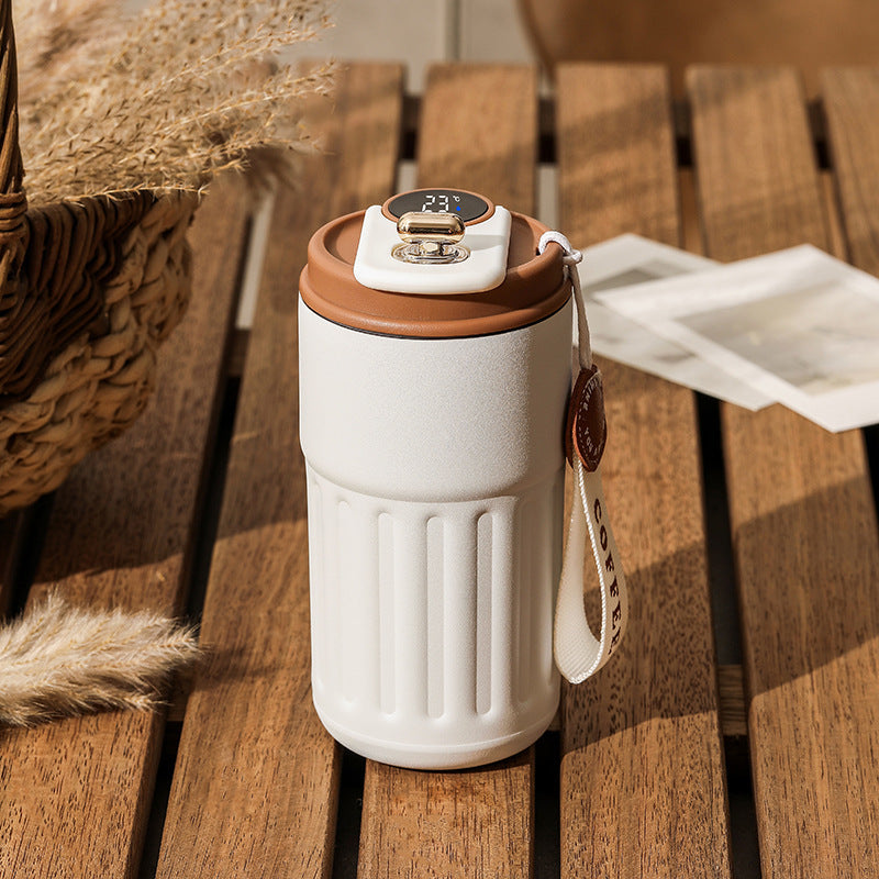 Smart Digital Thermal Bottle Portable Coffee Mug Kitchen dealsniper-net Fog White Coffee 450ml