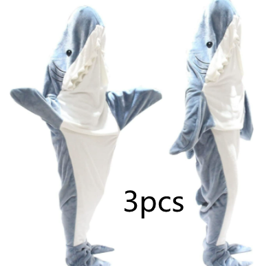 Home Soft Flannel Shark Blanket Hoodie Home dealsniper-net Average Size3pcs Blue