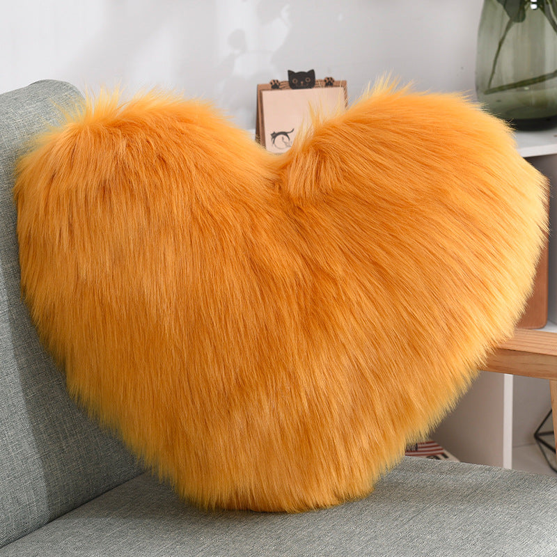 Throw Pillows Heart Shape Long Plush Fluffy Shaggy Cushion Cover Deals DealSniper.net Yellow camel 40X50cm pillow core
