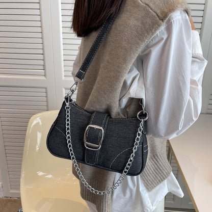 Denim Shoulder Bags Women's Fashion Chains Handbag Crossbody Bags Small Square Armpit Bag