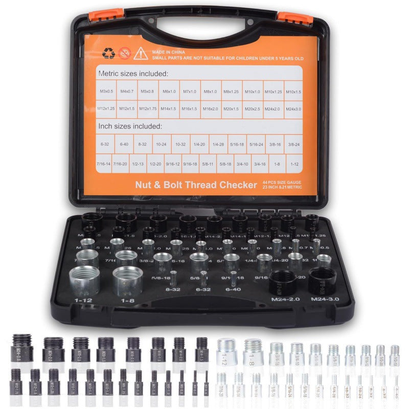 Nut And Bolt Thread Checker 44-piece Set Tools Gym From House 44Piece Set Silver Black