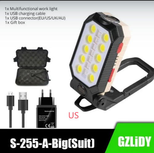 Folding USB Rechargeable COB Work Light Portable LED Flashlight Outdoor DealSniper.net W599A 10hole COB kit US