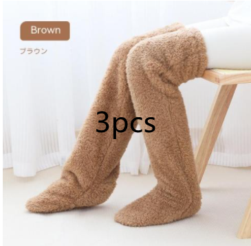 Over Knee High Fuzzy Long Socks Winter Warm Cold Leg Knee Joint Cold-proof Stockings Home Floor Sleeping Socks Men dealsniper-net Brown3pcs Average Size