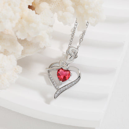 Rose Heart-shaped Necklace With Rhinestones Fashion Jewelry dealsniper-net Red