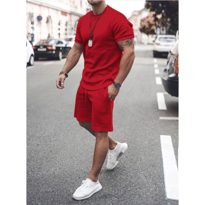 Short Sleeve Shorts Two-Piece Sports And Leisure Men dealsniper-net Red 2XL