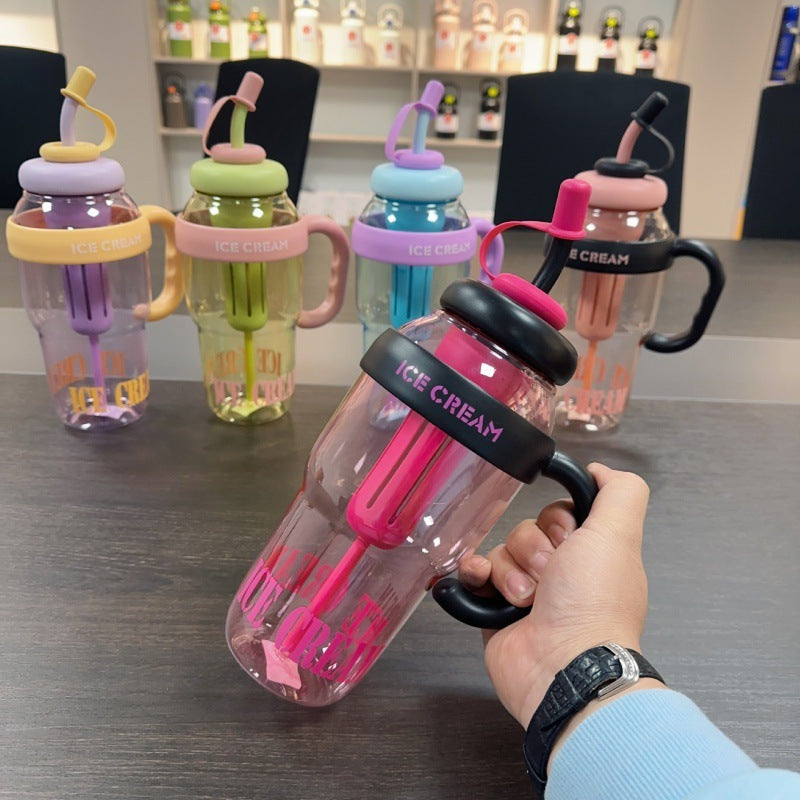 Plastic Water Bottle With Straw Cartoon Cup Drinking Cup Kitchen DealSniper.net Red 1200ml
