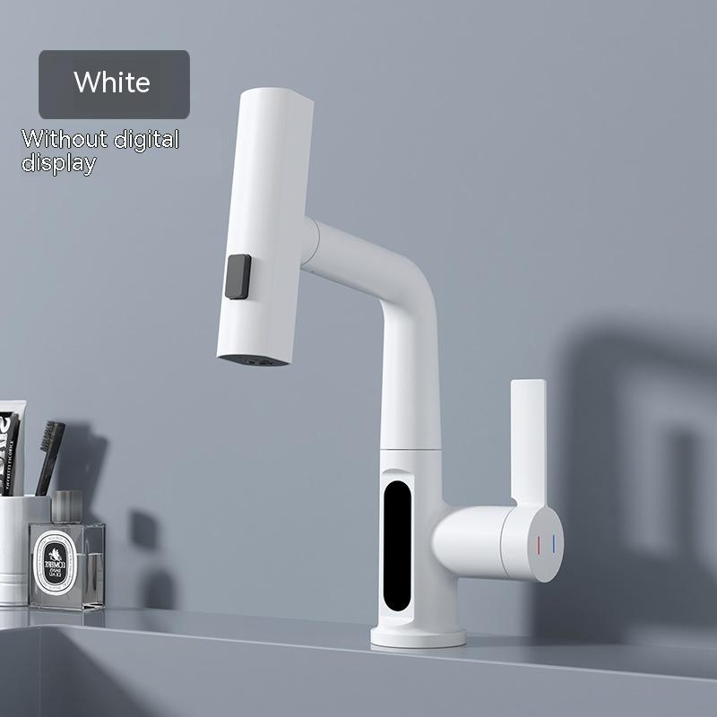 Intelligent Digital Display Faucet Pull-out Basin Faucet House DealSniper.net White Without Digital Display