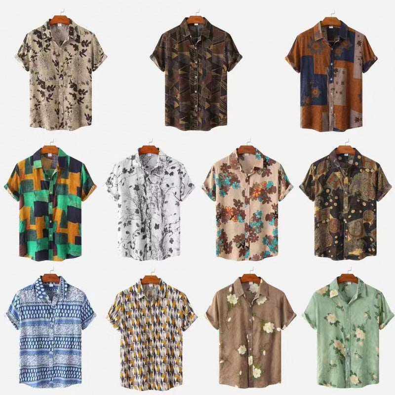 Cross-Border Men's Floral Short-Sleeved Shirts Young Men's Men DealSniper.net