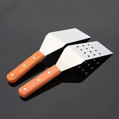 Wooden Handle Stainless Steel Kitchen Cooking Spatula Hotel Supplies Kitchen dealsniper-net