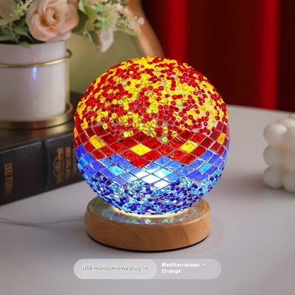 Mediterranean Small Night Lamp Creative Mosaic Glass Decorative Lamp Home Decor Gym From House Gift Box Monochrome Orange