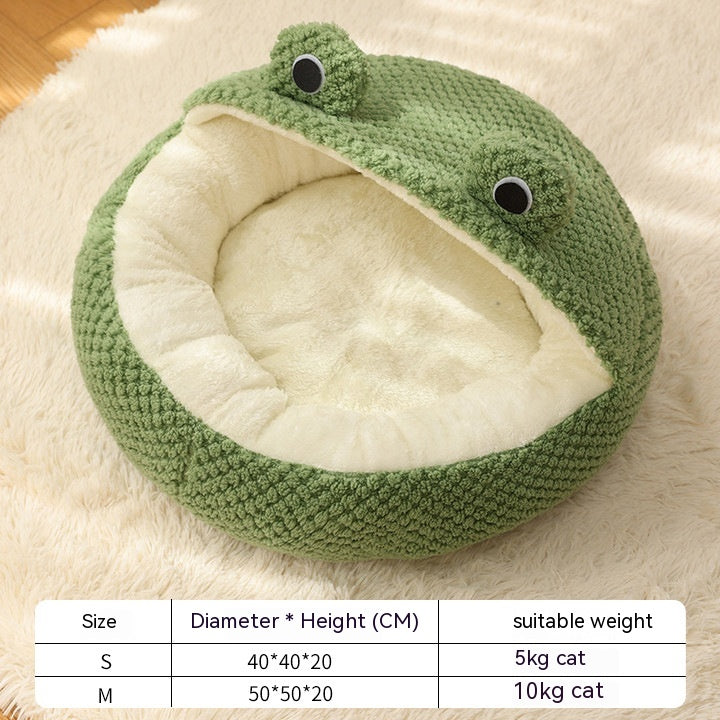 Pet Cat Dog Nest Little Frog Series Warm Plush Mat Pets DealSniper.net Green Frog Half Shed Nest M