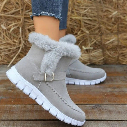 New Snow Boots Winter Warm Thickened Solid Color Plush Ankle Boots With Buckle Design Plus Velvet Flat Shoes For Women Women dealsniper-net