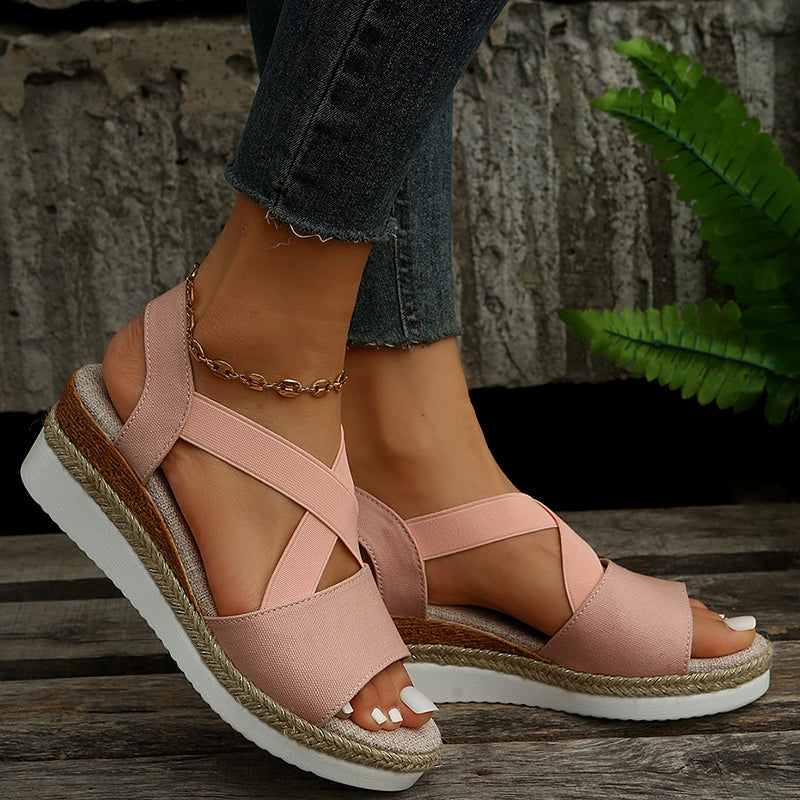 Wedge Sandals For Women Cross-strap Platform Gladiator Hemp Heel Shoes Summer Women DealSniper.net