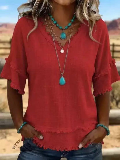 Casual Women's Shirt V-Neck Short Sleeve Loose Fit Women Gym From House MB006 2XL