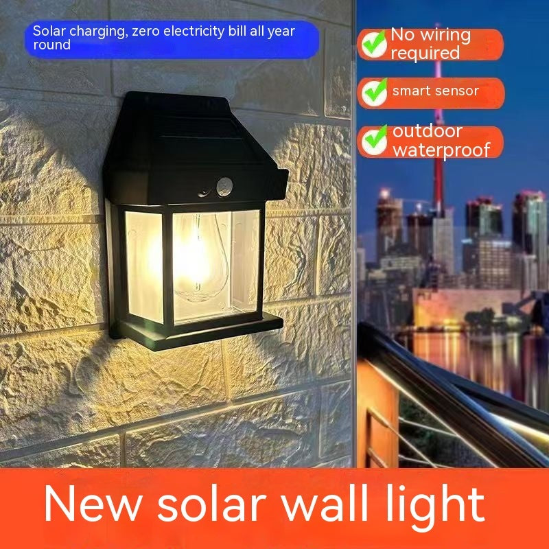Outdoor Solar Waterproof Tungsten Induction Garden Wall Lamp Garden DealSniper.net Black