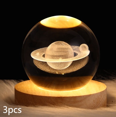 Luminous Starry Sky And Planets Moon Moon Crystal Ball Night Lamp Home Decor Gym From House Solid Wood Lamp Holder Saturn 6cm 3PCS