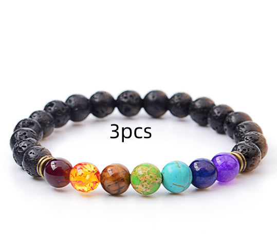 Handmade Black Lava Seven Chakra Healing Balance Beaded Bracelet Jewelry dealsniper-net B 3pcs